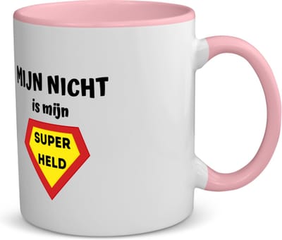 Akyol - mijn nicht is mijn superheld koffiemok - theemok - roze - Nicht - super nicht - verjaardag - cadeautje voor nicht - nicht artikelen - kado - geschenk - 350 ML inhoud