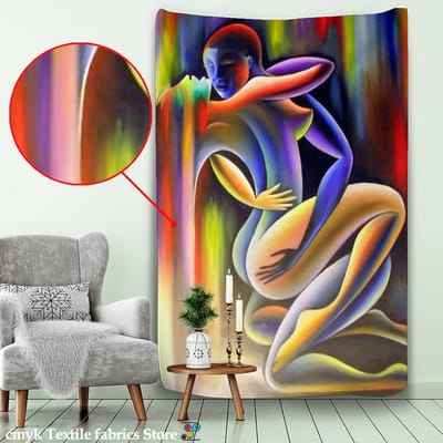 Indiase Yoga Wandtapijt Naaktfoto's van Mannen en Vrouwen Muurhanger Psychedelische Kunst Wandtapijten Wanddoek Yoga Kleed Boho Decor 95x70CM blue