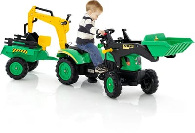COSTWAY Tractor, kindertractor met afneembare aanhanger en grafschep, graaflader tot 35 kg belastbaar, graafmachine voor kinderen van 3 tot 6 jaar, groen