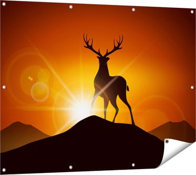 Gards Tuinposter Hert op een Berg - Abstract - Silhouet - 120x90 cm - Tuindoek - Tuindecoratie - Wanddecoratie buiten - Tuinschilderij