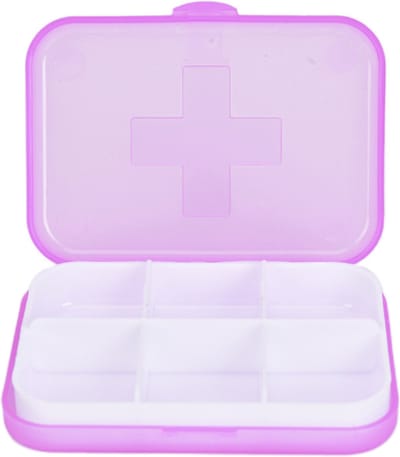 Cabantis Mini Pillendoosje 6 Vakjes - Mini-Pillen Organizer - Mini-Medicijn Doosje - 8,8x6,5x2cm -Roze