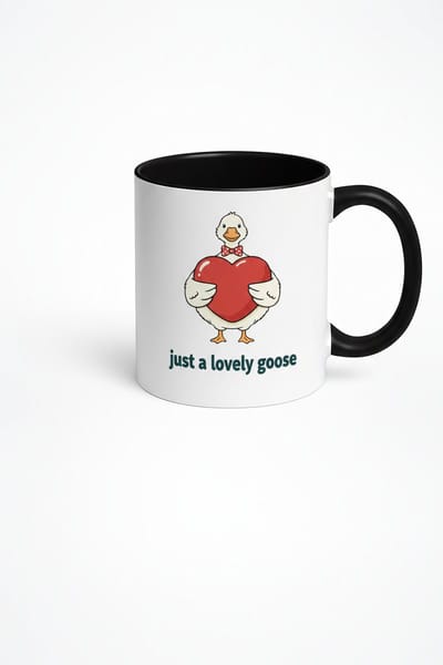 Koffiemok 'Just a Lovely Goose' - Lieve Gans met Rood Hart en Strikje - Wit Zwart