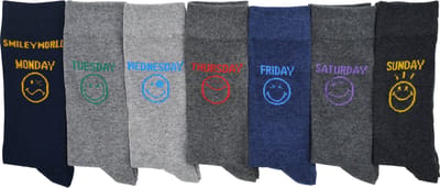 Smiley® men 7-pack - HAPPY MOODS - 7 paar sokken met de dagen van de week - Grijs Marine & Zwart - Maat 43/46 hoogwaardige katoen