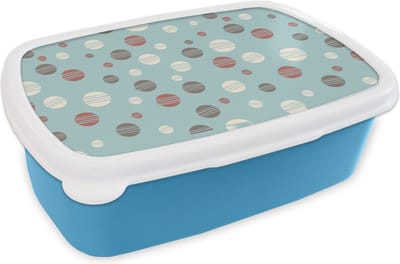 Broodtrommel Blauw - Lunchbox - Brooddoos - Stippen - Patronen - Pastel - 18x12x6 cm - Kinderen - Jongen