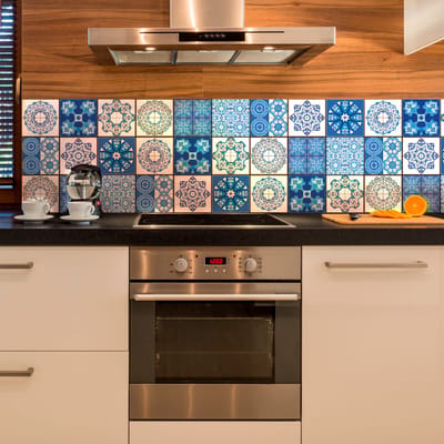 Muurstickers voor keuken en badkamer - 9 Stella cementtegelstickers - 9 stickers van 15x15 cm