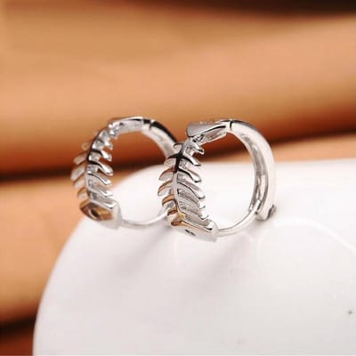 Boucles d'oreilles en argent sterling 925 Boucles d'oreilles créoles Os de poisson Pour femmes 'S Eur 'S Clock beige