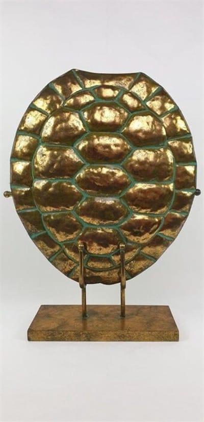 Schildpad Schild op voet sokkel kobalt goud ornament 36,8*11*48,3cm| 420172 | Mansion Atmosphere