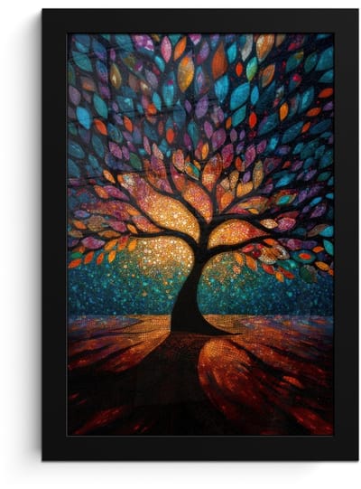 Poster in lijst - Fotolijst 20x30 cm - Posters - Mozaïek - Kleurrijk - Boom - Takken - Posterlijst zwart - Decoratie - Wanddecoratie woonkamer - Muurdecoratie slaapkamer