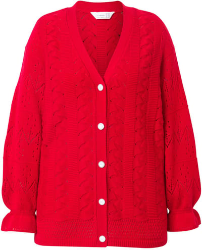 MIAMODA - Dames - Vest lange mouw met volant - Rood - Maat 50+