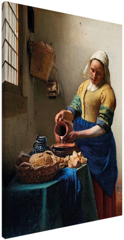Canvas Schilderij - Johannes Vermeer – Het melkmeisje 100x150 cm - Kunst Wanddecoratie Woonkamer & Slaapkamer