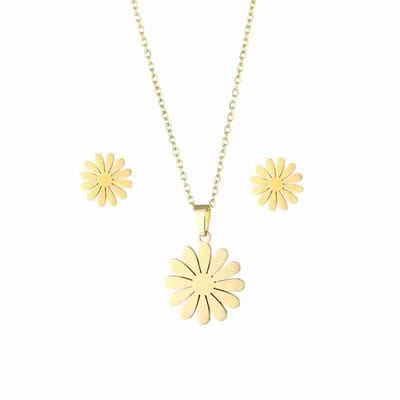 WeLoveSilver - ketting en oorstekers set - goudkleurig - madeliefje