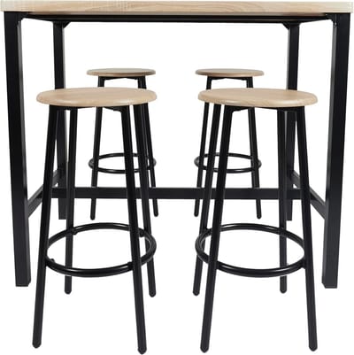 Hoge Eettafel met 4 Barkrukken Set voor Kleine Ruimtes