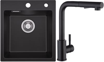 SOFETIY MAX Spoelbak Keuken 40x45CM - Spoelbakken Graniet Met Keukenkraan - Enkele spoelbak Zwart - Met waterafvoersysteem - Voor 40 cm kast