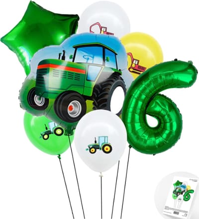 Cijfer ballon 6 jaar Trekker - Boer - Boerderij - Themafeest Ballonnenpakket - Groen - Helium Ballon - Snoes