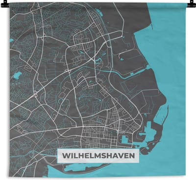 Wandkleed - Wanddoek - Blauw – Duitsland – Plattegrond – Stadskaart – Kaart – Wilhelmshaven - 180x180 cm - Wandtapijt