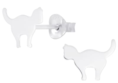 Joy|S - Zilveren kat poes oorbellen - 9 x 7 mm