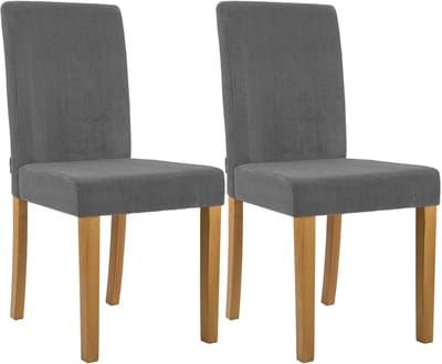 CLP Ina Set van 2 eetkamerstoelen - klassiek - met rugleuning - hout - corduroy - ribstof - antiek licht/grijs