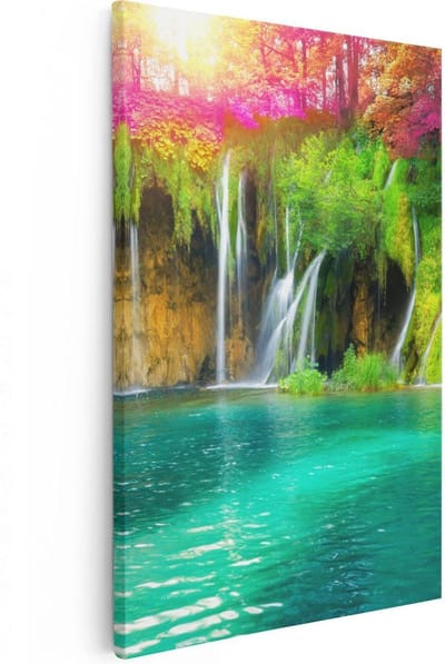 Artaza Canvas Schilderij Landschap - 20x30 cm - Klein - Wanddecoratie Waterval - Muurdecoratie Bos - Kamer Accessoires Natuur