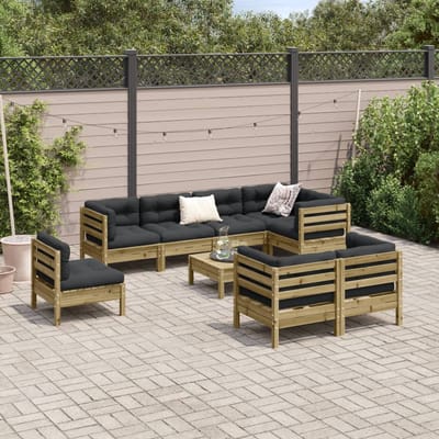 vidaXL - 9-delige - Loungeset - met - kussens - geïmpregneerd - grenenhout