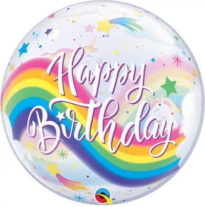 Folieballon - Happy Birthday - Eenhoorn - Bubble - 56cm - Zonder vulling