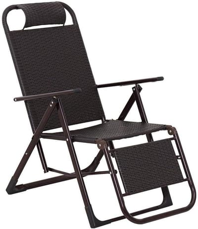 Rieten Lounge Stoel - Opvouwbare Stoel - Ontspannen Zitten - Handgeweven Rotan - 200 kg draagvermogen - Zwart