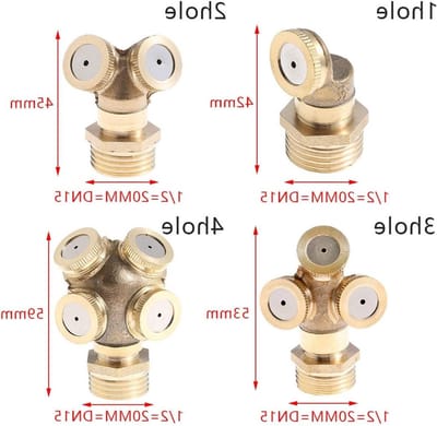 Misting Nozzle voor Tuin, 1/2/3/4 Gat Messing Vernevelaar, Irrigatie Aansluiting met Waterconnector en 1/2" Adapter voor Buitengebruik