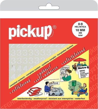 Pickup plakcijfers boekje Helvetica wit - 10 mm