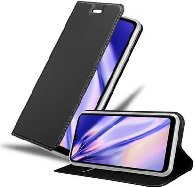Cadorabo Hoesje geschikt voor Huawei Y6P in CLASSY ZWART - Beschermhoes met magnetische sluiting, standfunctie en kaartvakje Book Case Cover Etui