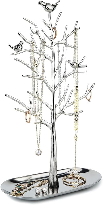 Famanu – Sieradenboom met metalen dienblad, takmodel organizer voor ringen, oorbellen, kettingen en armbanden, decoratief voor thuis of kantoor