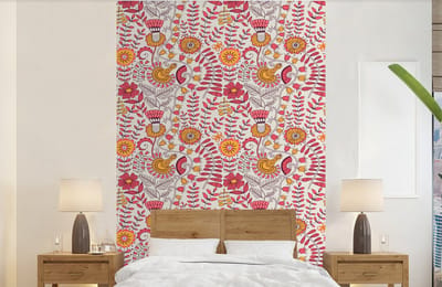 Behang - Fotobehang Bloemen - Design - Roze - Oranje - Breedte 140 cm x hoogte 220 cm