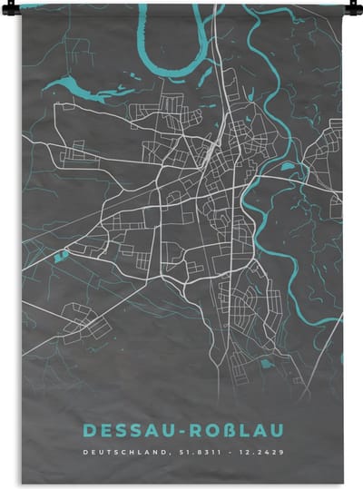 Wandkleed - Wanddoek - Blauw – Duitsland – Plattegrond – Stadskaart – Kaart – Dessau Roßlau - 120x180 cm - Wandtapijt
