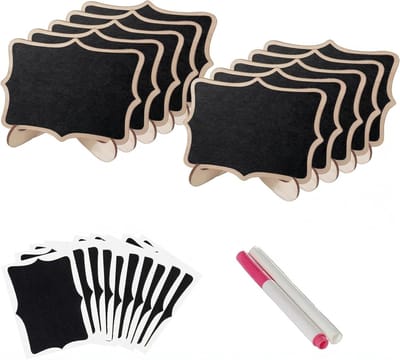 Set van 10 Kleine Krijtbordjes met Stand, Krijtmarkers en Stickers voor Bruiloft, Prijslabels en Buffetborden