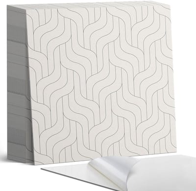 Coloray Plaktegels - Golven in een geometrische opstelling Zelfklevende Tegels - 20 cm x 20 cm - Romig Plaktegels - 20 stuks - Vierkant PVC Tegels - Plaktegels Badkamer - Plaktegels Vloer - Vinyltegels Vloer Zelfklevend - Wandtegel Zelfklevend