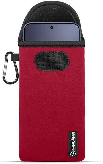 MobyDefend Hoesje - Geschikt voor Xiaomi 17T Pro - Neopreen Pouch Met Karabijnhaak - Insteek - Riemlus - Rood