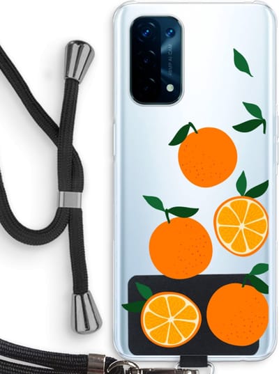 Case Company® - Hoesje met koord geschikt voor Oppo A74 5G hoesje met Koord - Will you be my clementine - Telefoonhoesje met Zwart Koord - Bescherming aan alle Kanten en Over de Schermrand