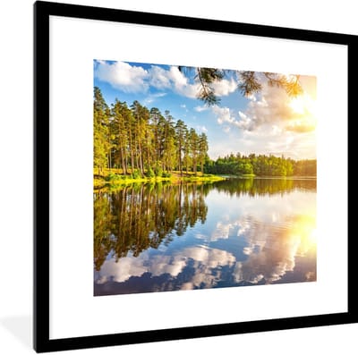 Fotolijst incl. Poster - Water - Bomen - Natuur - 40x40 cm - Posterlijst