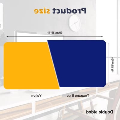Dailygoods - Bureauonderlegger - 90 x 40 cm Dubbelzijdige PU-lederen bureaumat, groot muismat, tafelonderlegger, bureaublad, waterdichte antifouling, voor kantoor en thuis (Blauw+Geel)