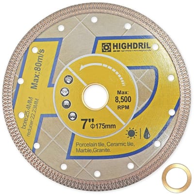 7 Inch Diamant Cirkelzaagblad voor Porselein, Keramiek, Graniet en Marmer - Droog en Nat Snijden