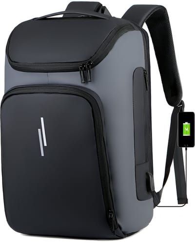 CarryQuest® - Grote Capaciteit Computer Rugzak - Waterdicht & Unisex - 36-55L - Geschikt voor 15" Laptop - Laptoptas - Schoudertas - Zwart met Grijs