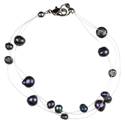 Zoetwater parel armband Jill B - echte parels - sterling zilver (925) - blauw - paars - petroleum - luxe sieraden zakje - parel armband dames - zoetwaterparel