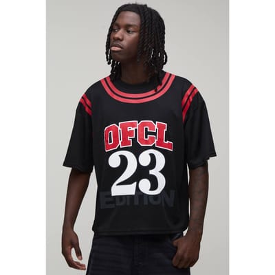 Oversized Boxy Mesh OFCL 23 Printed T-Shirt | Black | Size XS