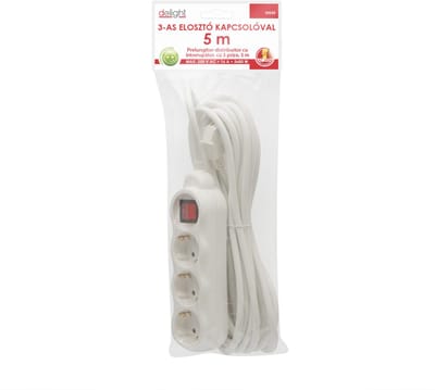 Witte 3-voudige stekkerdoos - verlengsnoer en schakelaar -Robuuste isolatie, 5 meter kabel, CEE 7/7 stekker - power strip, verlengsnoer met schakelaar, beschermde verdeeldoos, 16A, 250V AC [20235]