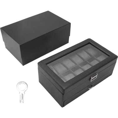 Horlogedoos Organizer Lychee Patroon 12 Sleuven Dubbele Laag Horloge Opbergdoos voor Mannen Vrouwen Sieraden