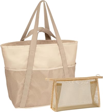 XXL Strandtas met Ritssluiting en Make-up Tasje - Grote Zomer- en Boodschappentas voor Dames