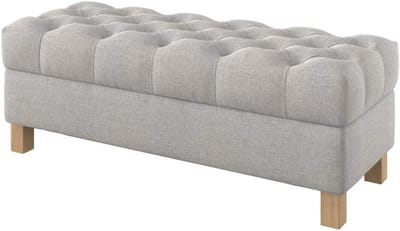 Opbergbank met Diepe Knoop en Diamantpatroon Bekleed Rechthoekige Poef Natuurlijk Beige 120 cm Breed