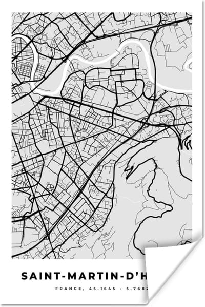 Poster Plattegrond - Kaart - Stadskaart - Frankrijk - Saint-Martin-d'Hères - 120x180 cm XXL