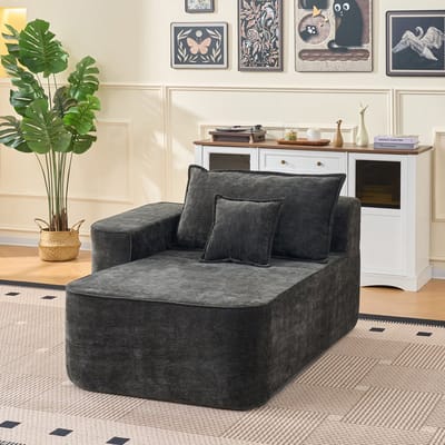 Chaiselongue - Comfortabel en Zacht Sofa met Kussens - met Zijvakken en Zonder Montage - Zwart