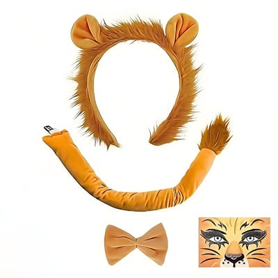 Dailygoods- Dierenkostuum Compleet - Leeuwenkostuum Kind/Volwassenen - Hoofdband met Manen - Pluizige Staart - Kunststickers voor Gezicht