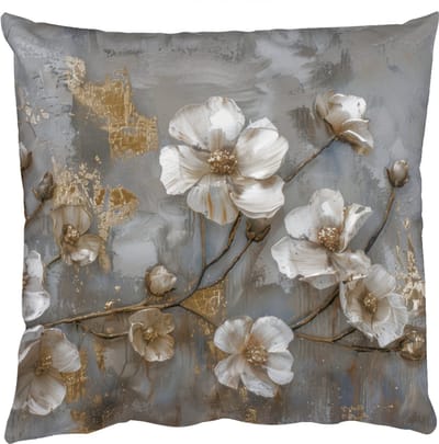 Sierkussens - Kussentjes Woonkamer - 50x50 cm - Bloemen - Wit - Grijs - Goud - Luxe