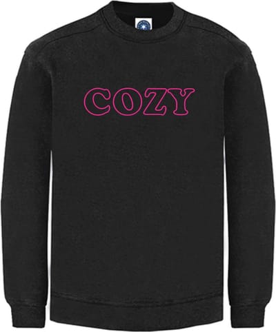 Huissweater - Huistrui - Sweater - Zwart - NEON ROZE tekst COZY - ruimzittend - LARGE Design by Eizook